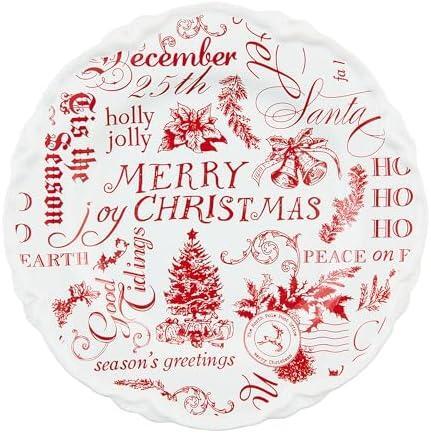 Mud Pie Dessert Plate 8 Word Print Xmas Stoneware White Red Salt Kitchen Co